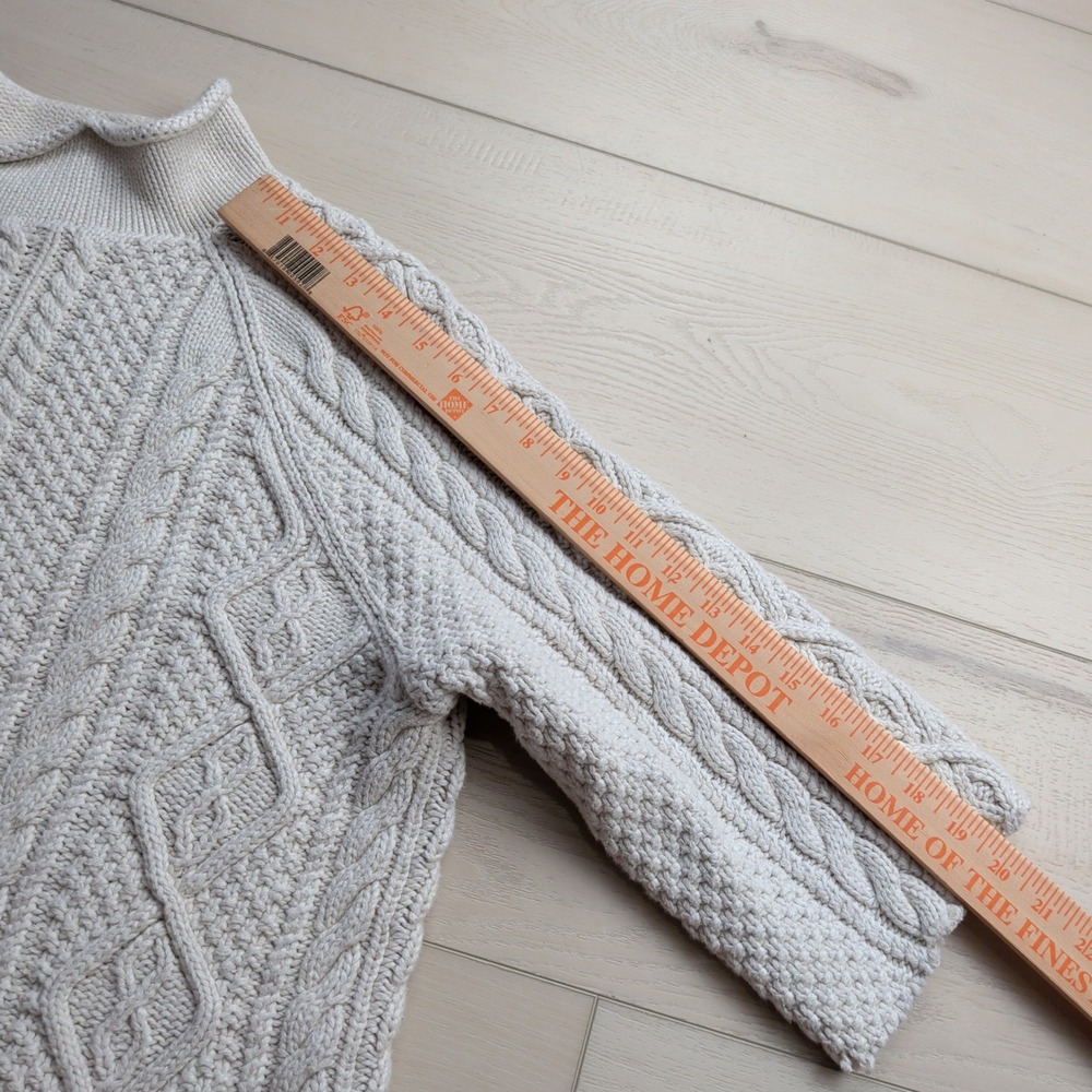 J.Crew Always Oarsman Cable Knit Roll Neck Sweater Womens L Cream Ivory Chunky - Picture 7 of 8